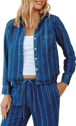 Bella Dahl Indigo Stripe Crop Tencel Button-Up Shirt at Nordstrom, Size X-Small