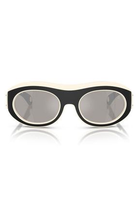 Moncler Ramillon 54mm Polarized Oval Sunglasses in Butter /Black /Mirror Silver at Nordstrom