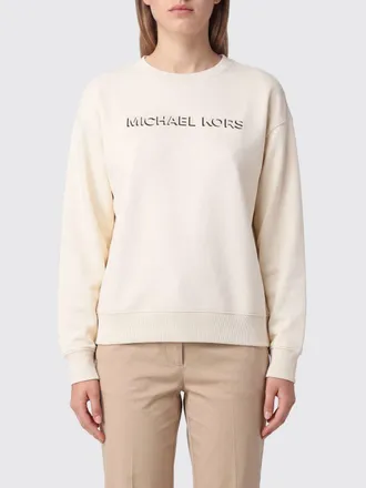 Michael Kors Felpa girocollo in cotone con logo a contrasto e spalle cadute