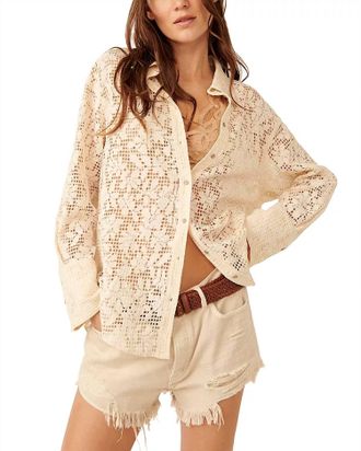 Free People In Your Dreams Lace Button Down Top In Tea