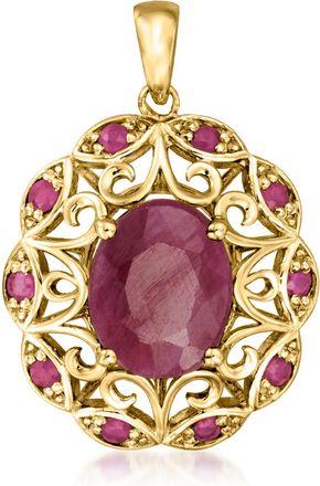 Ross-Simons Ruby Openwork Pendant in 14kt Yellow Gold