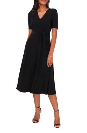 Chaus V-Neck Belted Midi Dress in Black at Nordstrom, Size Medium