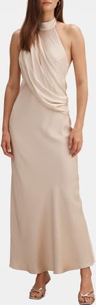 Ever New Diane Drape Halter Gown in Champagne at Nordstrom, Size 14