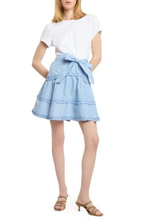 Cinq &agrave; Sept Jessie Mixed Media Stretch Cotton Dress in White/Blue Wisteria Multi at Nordstrom, Size Xx-Small