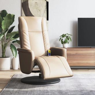 vidaXL Sill&oacute;n Reclinable Masaje Reposapi&eacute;s Cuero Sint&eacute;tico Capuchino Vidaxl