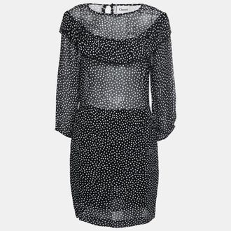 Ganni Ganni Black Polka Dotted Crepe Belleville Short Dress