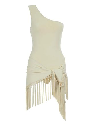 Taller Marmo one-shoulder fringe swimsuit - women - Elastane/Nylon/Acetate - M - Neutrals