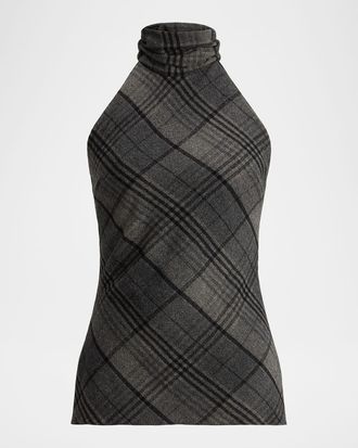 Ralph Lauren Collection Plaid Mock-Neck Halter Top