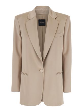 Andamane guia Beige Single-breasted Jacket With Notched Revers And Shoulder Pads In Wool Blend Stretch Woman