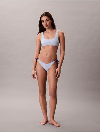 Calvin Klein Womens Monologo Swim Side Tie Bikini Bottom - Light/Pastel Blue - XS