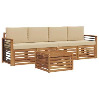 vidaXL Conjunto De Sof&aacute;s De Exterior Con Coj&iacute;n 5 Pcs Natural Y Beige Vidaxl