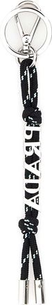 Prada Mens Logo-Jacquard Fabric Key Case Black Cases