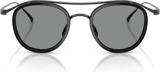 Giorgio Armani 0ar6179t Rounded Black Titanium Sunglasses with Double Bridge Design