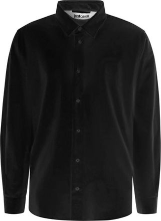 Just Cavalli Velvet Shirt - Heren - Casual Overhemden - Zwart - L - Katoen - Overhemden