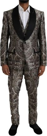 Dolce & Gabbana Bruin Bloemen Jacquard 3-Delig Pak - Heren - Business pakken - Veelkleurig - 2XL - Kostuums