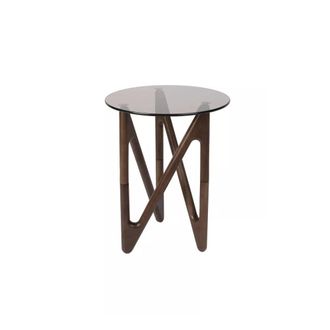 Dutchbone Mesa auxiliar redonda de roble y cristal ahumado