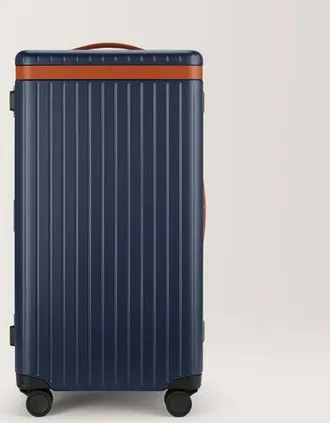 Carl Friedrik Trunk Luggage - Hard case in Polycarbonate and Aluminium - Navy Blue / Cognac Brown