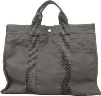Herm&egrave;s Gray Nylon Tote Bag (Pre-Owned)