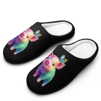 Generic Colorful Pigs with Butterfly1 Funny Mens Slippers Cotton Warm House Shoes Memory Foam Sandals Print Size 7-14