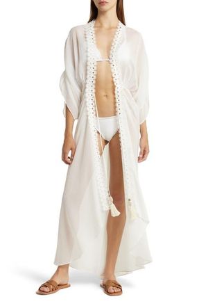 Ramy Brook Raelynn Lace Trim Cover-Up in White at Nordstrom, Size X-Large
