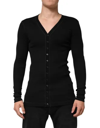 Dolce & Gabbana Black Cotton Button Up Men Cardigan Sweater Clothing