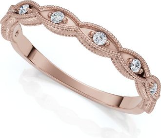 Pompeii3 Diamond Wedding Ring With Antique Design 14k Gold Lab Grown Stackable Band