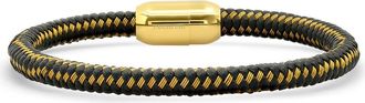 Steeltime Mens Braided Leather Bracelet in Black/Gold at Nordstrom Rack