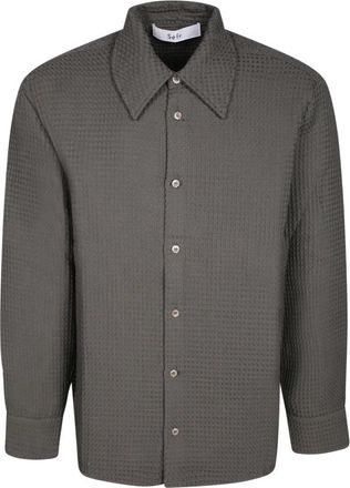 S&eacute;fr Klassiek Wafelstof Shirt - Heren - Casual Overhemden - Groen - S - Overhemden