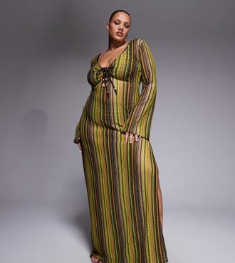 Asos Curve ASOS DESIGN Curve - Kenny - Vestito lungo marrone da spiaggia alluncinetto-Giallo