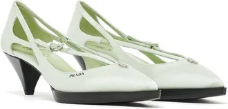 Prada Womens Silk Bicolor Pump White Upper Leather