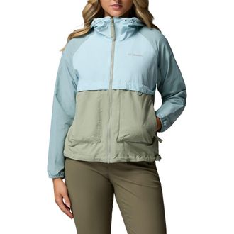 Columbia Spire Valley Water Repellent Windbreaker in Safari/Marine Light/Blue at Nordstrom, Size Xx-Large