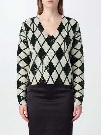Blumarine Wool and Cashmere Argyle V-Neck Jumper with Sequins