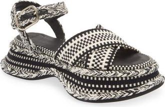Chlo&eacute; Meril Woven Platform Sandal in White/Black at Nordstrom, Size 7Us