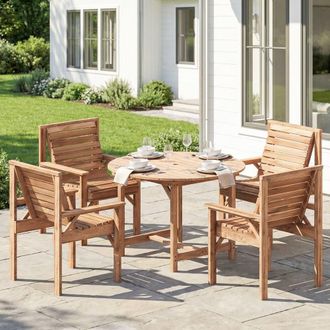 OUTSUNNY Garden Dining Set, Round Table & Chairs w/ Parasol Hole in Natural | Size: 100 cm x 100 cm