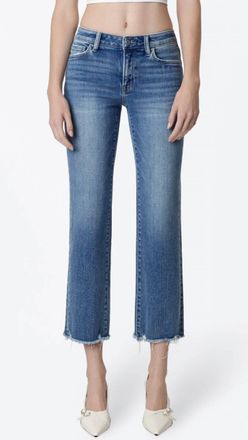 Flying Monkey Mid Rise Distressed Hem Crop Straight Jeans In Medium Wash