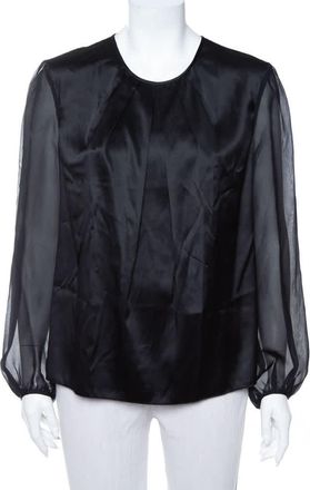 Carolina Herrera Black Satin Pleated Detail Top