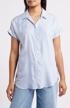 Beach Lunch Lounge Kenzie Stripe Short Sleeve Button-Up Shirt in Dodger Blue at Nordstrom, Size Large