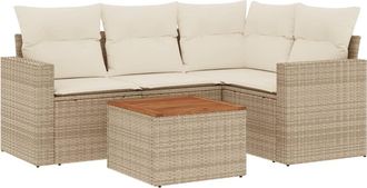 vidaXL Vidaxl - Set Divano Da Giardino 5 Pz Con Cuscini Beige In Polyrattan