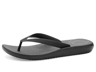 FitFlop Iqushion Textured-Strap Flip-Flops Mens Wedge Shoes All Black : 12.5 M (D), Rubber