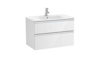 Roca Roca - Pack Unik Mueble Base De Dos Cajones + Lavabo Central The Gap Color: Blanco Brillo - Medidas: 805x460x537 Mm