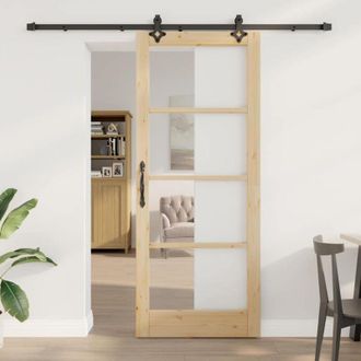 vidaXL Vidaxl - Puerta Corrediza Manual Marr&oacute;n 86 X 211 Cm Madera Y Metal