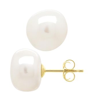 Ateliers Saint Germain Womens Earrings Yellow Gold - Real Cultured Freshwater Pearls Baroque 10-11 mm - One Size