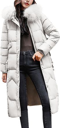 Generic Mrat Puffer Coat for Women UK Longline Padded Maxi Down Coats with Faux Fur Hood Winter Warm Thickened Quilted Parka Jacket Ladies Windproof Long Over