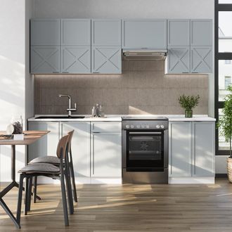 Vicco Mueble De Cocina Fame-line, Azul Claro-gris-blanco, 240 Cm, Et Antracita, Vicco