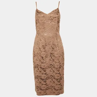 Elisabetta Franchi Taupe Lace Sleeveless Sheath Dress