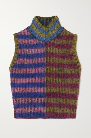 AGR Cropped Brushed Striped Cotton-blend Turtleneck Sweater - Rosa