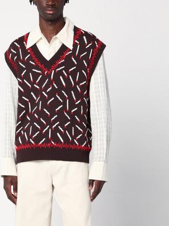 Bottega Veneta Brown jacquard vest with matchstick pattern