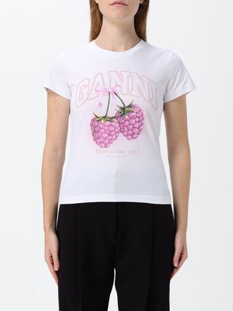 Ganni Slim Fit Cotton T-Shirt with Fruit-Themed Logo Print