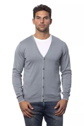 Roberto Cavalli Mens Knit Cardigan Vneck Ve18285 - Grey Cotton - Size EU 50 (Mens)