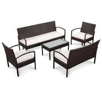 vidaXL Vidaxl - Set Muebles De Jard&iacute;n 5 Piezas Y Cojines Rat&aacute;n Sint&eacute;tico Marr&oacute;n